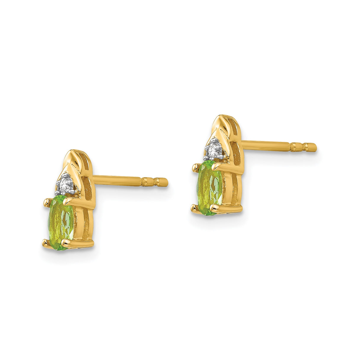 14k Yellow Gold Stud Earrings with Oval Peridot and Diamond Accents, August Birthstone Jewelry