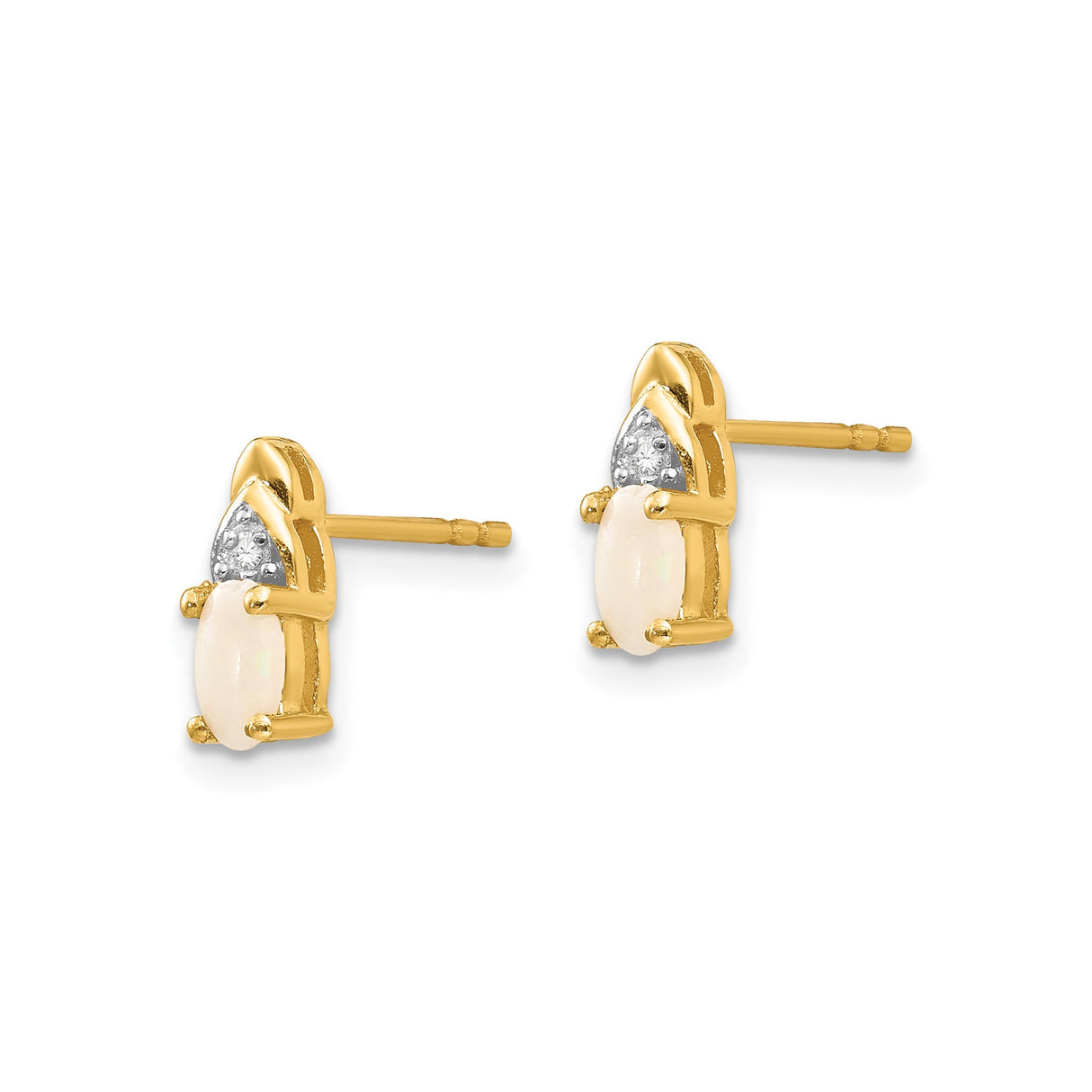 14k Yellow Gold Opal Stud Earrings with Diamond Accents, Classic Fine Jewelry for Women