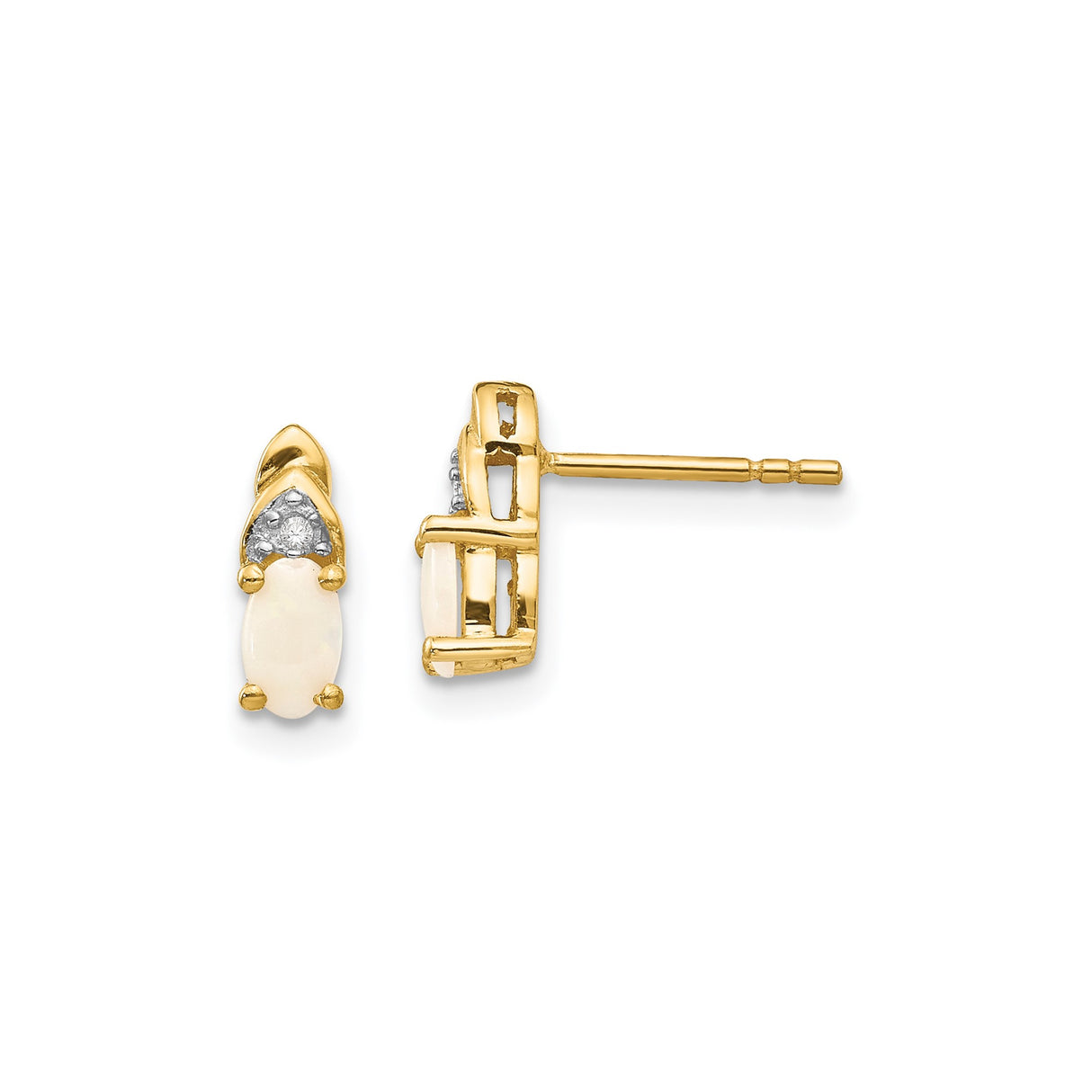 14k Yellow Gold Opal Stud Earrings with Diamond Accents, Classic Fine Jewelry for Women