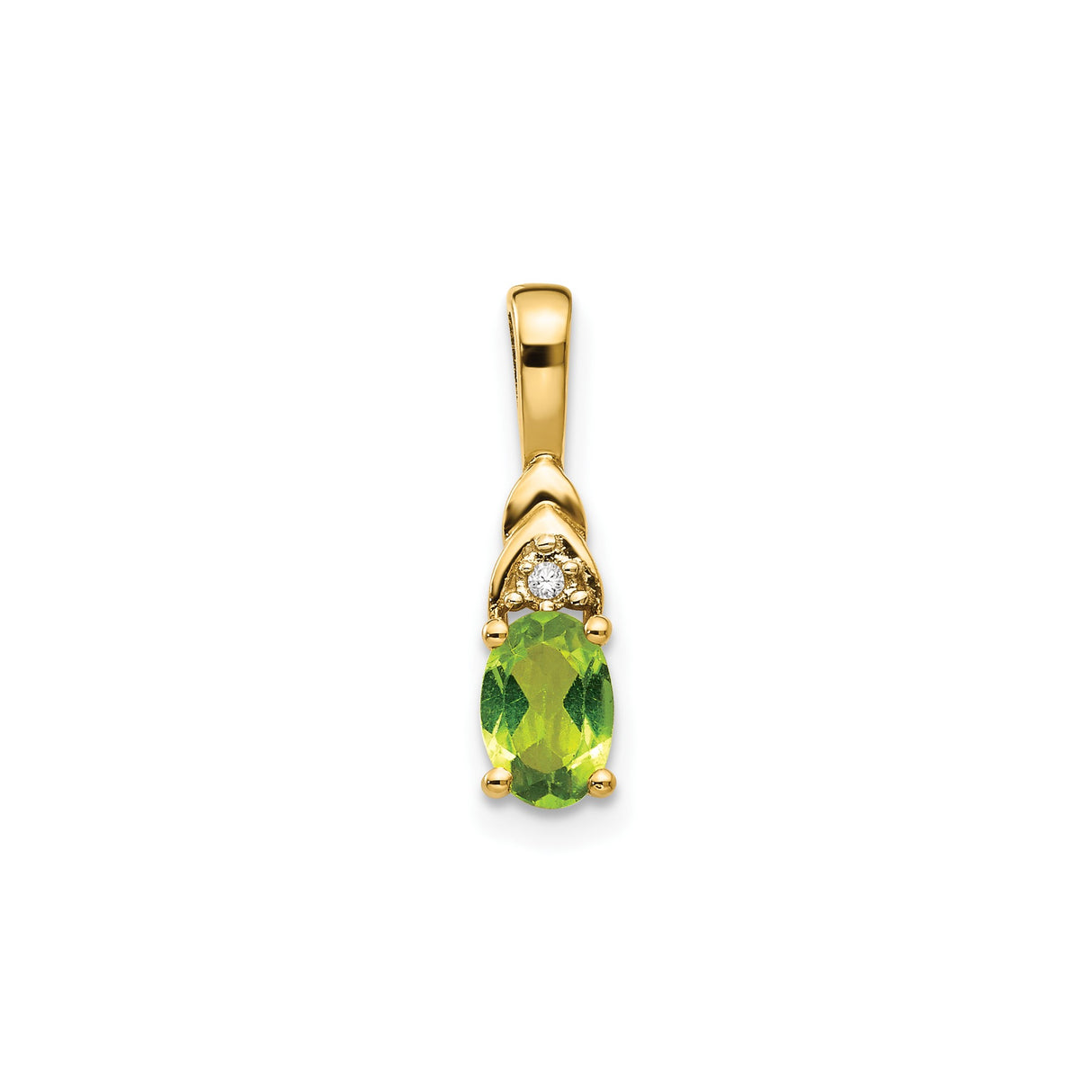 14k Yellow Gold Pendant with Oval-Cut Peridot and Diamond Accent, Modern August Birthstone Jewelry