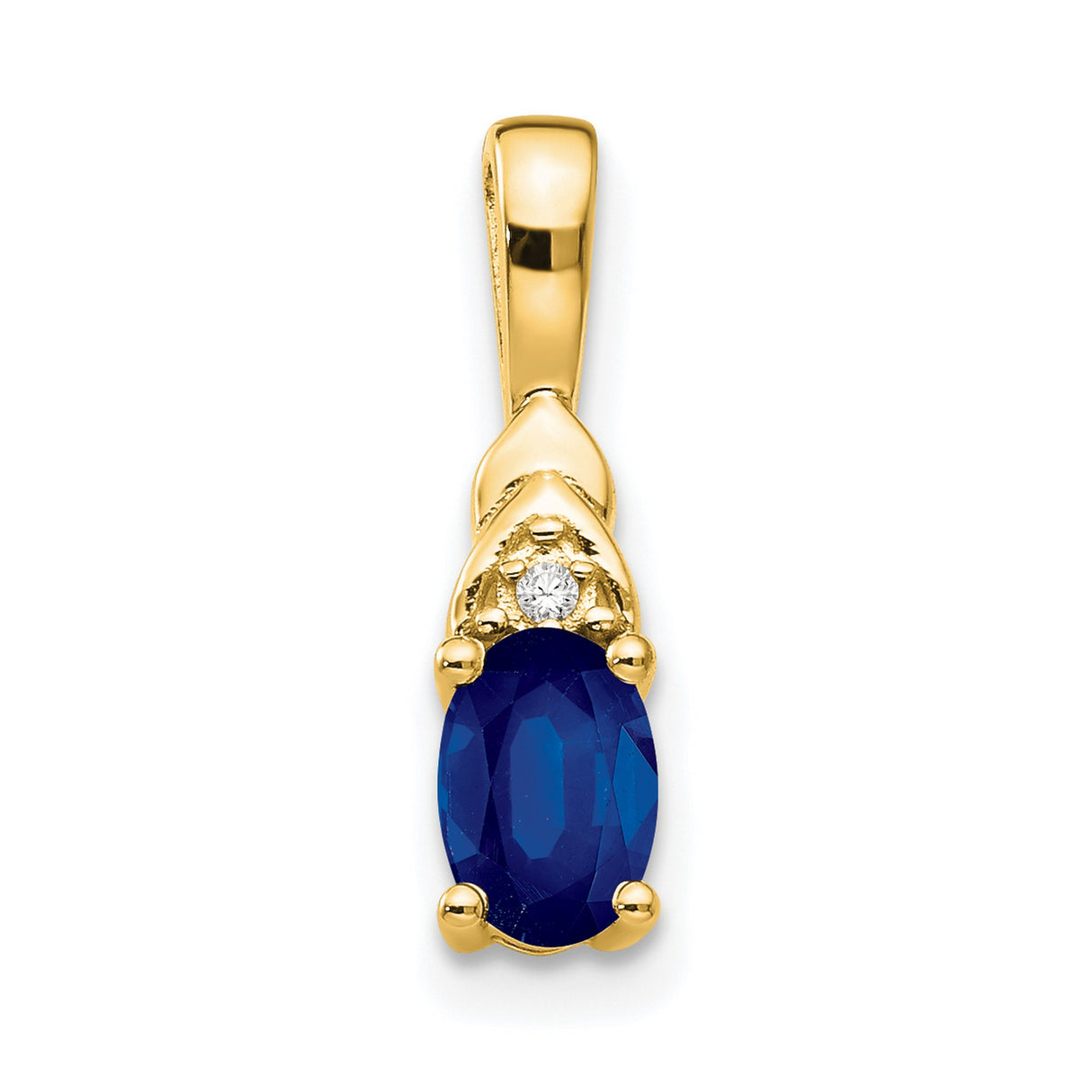 14k Yellow Gold Pendant with Oval Blue Sapphire and Diamond Accent, Classic Charm for Women