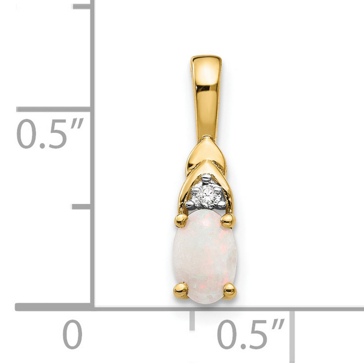 14k Yellow Gold Pendant with Oval White Opal and Diamond Accent, Dainty Charm for Women