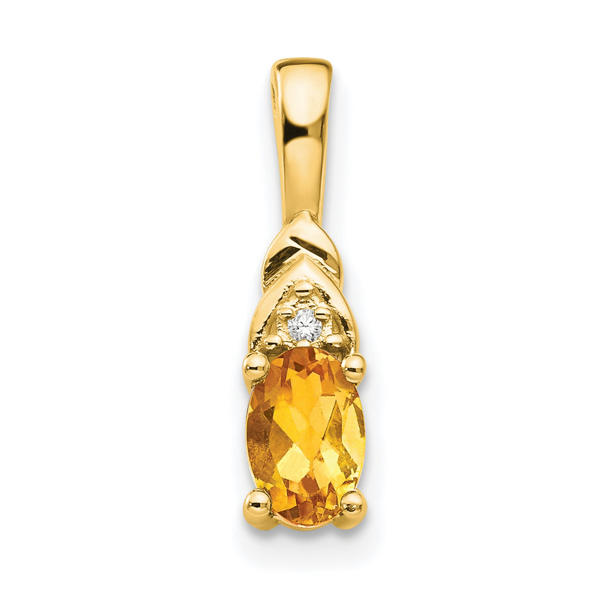 14k Yellow Gold Pendant with Oval Citrine and Diamond Accent, Minimalist November Birthstone Jewelry