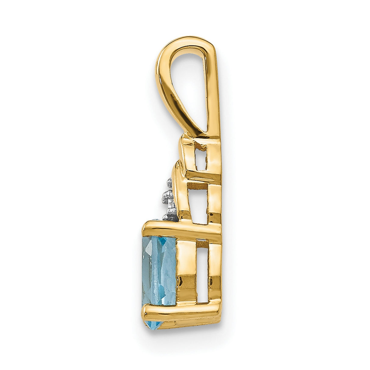 14k Yellow Gold Pendant with Swiss Blue Topaz and Diamond Accents, Minimalist Style