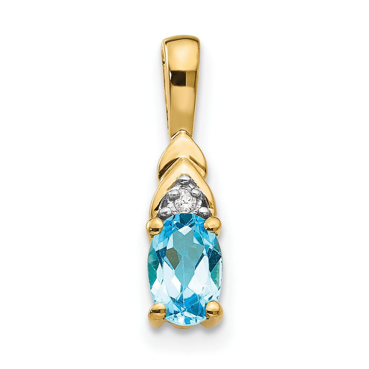 14k Yellow Gold Pendant with Swiss Blue Topaz and Diamond Accents, Minimalist Style
