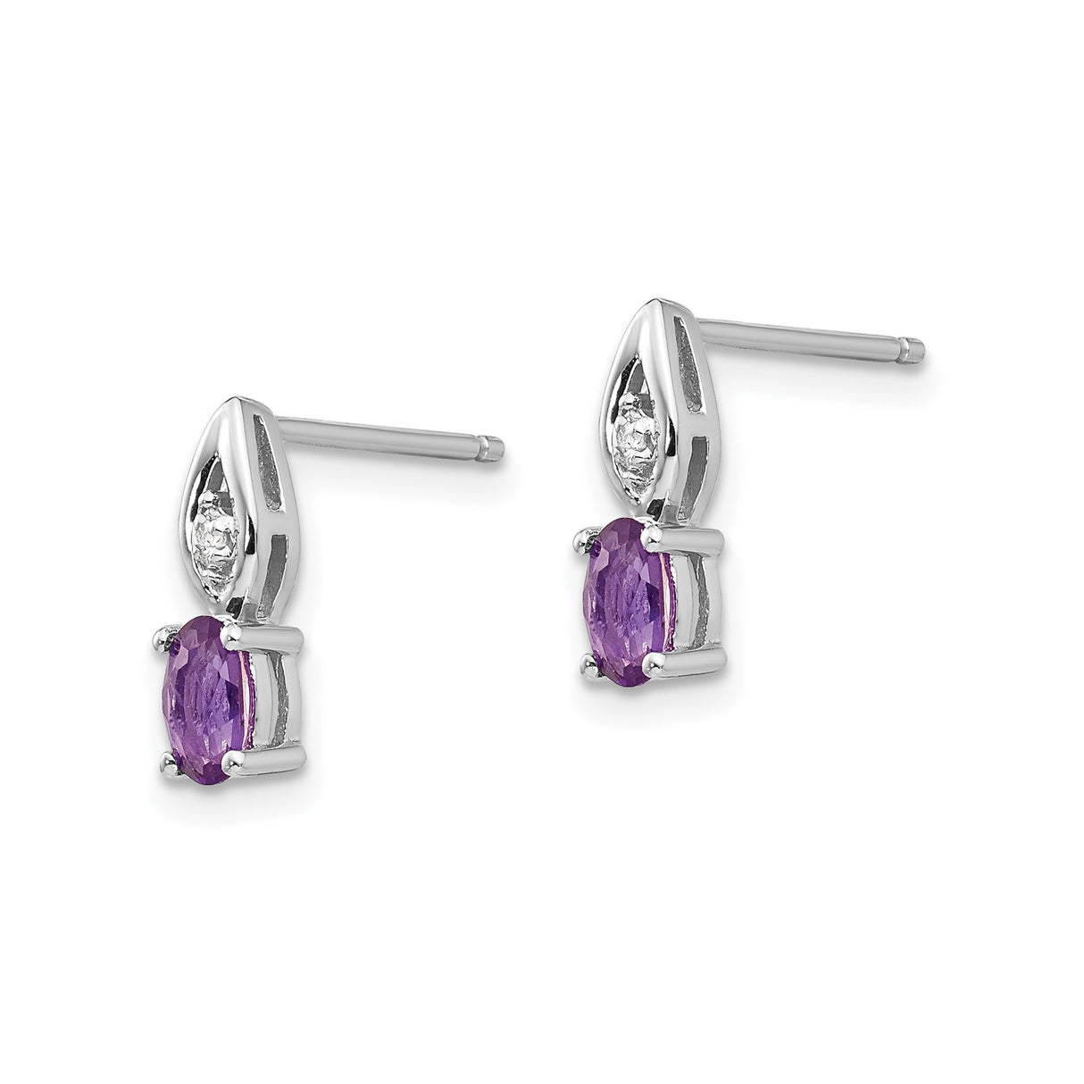 14k White Gold Stud Earrings with Oval Amethyst and Diamond Accents, Marquise Setting