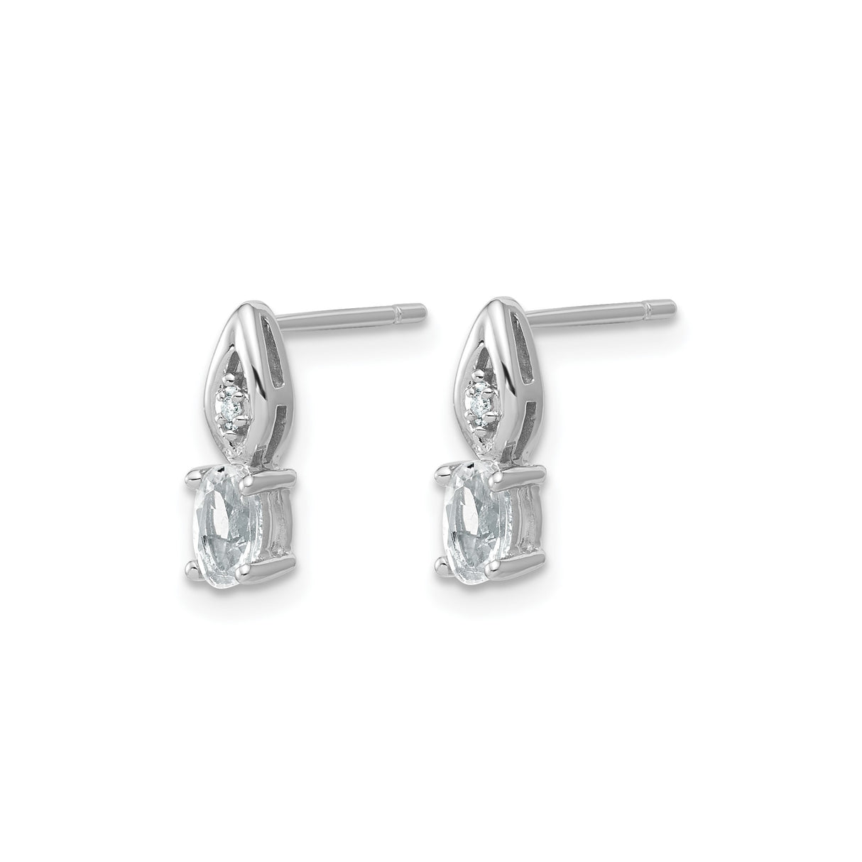 14k White Gold Stud Earrings with White Topaz and Diamond, Marquise and Oval Design