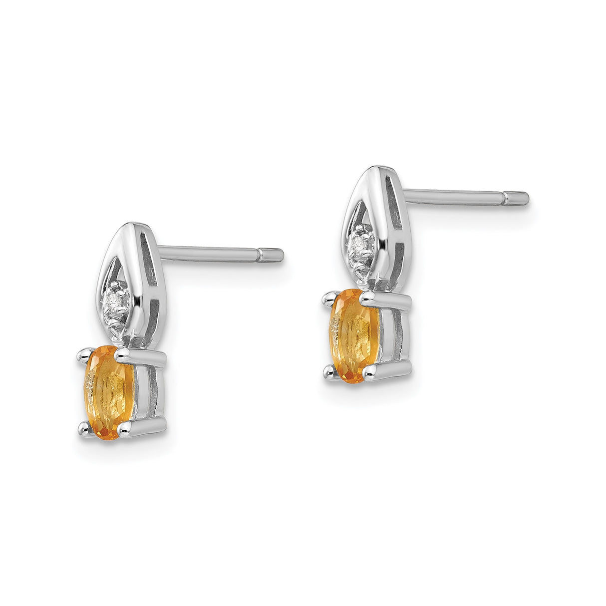 14k White Gold Earrings with Oval Citrine, Diamond Accent, Marquise Stud Drop Design