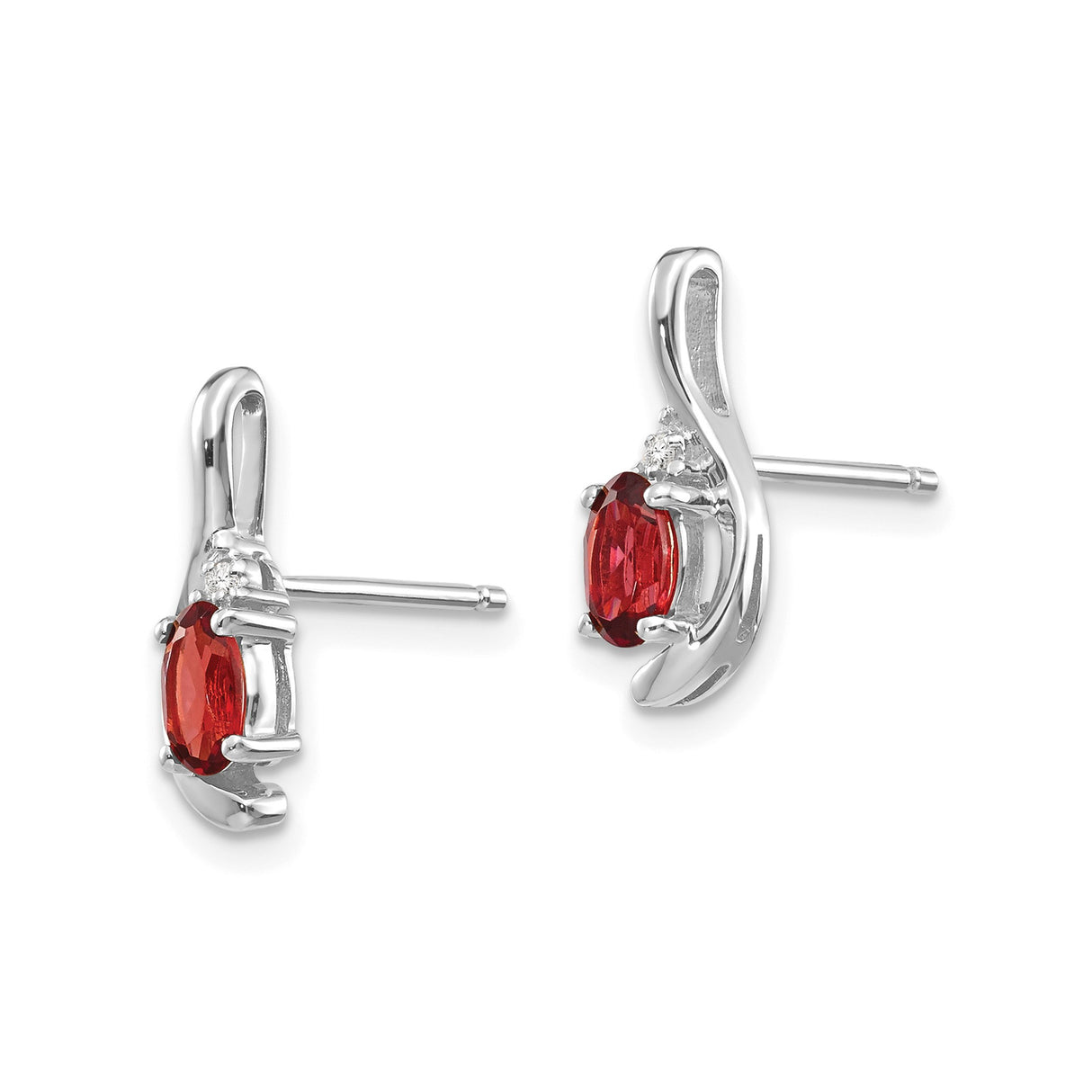 14k White Gold Garnet and Diamond Accent Stud Earrings, Marquise Cut Swirl Design