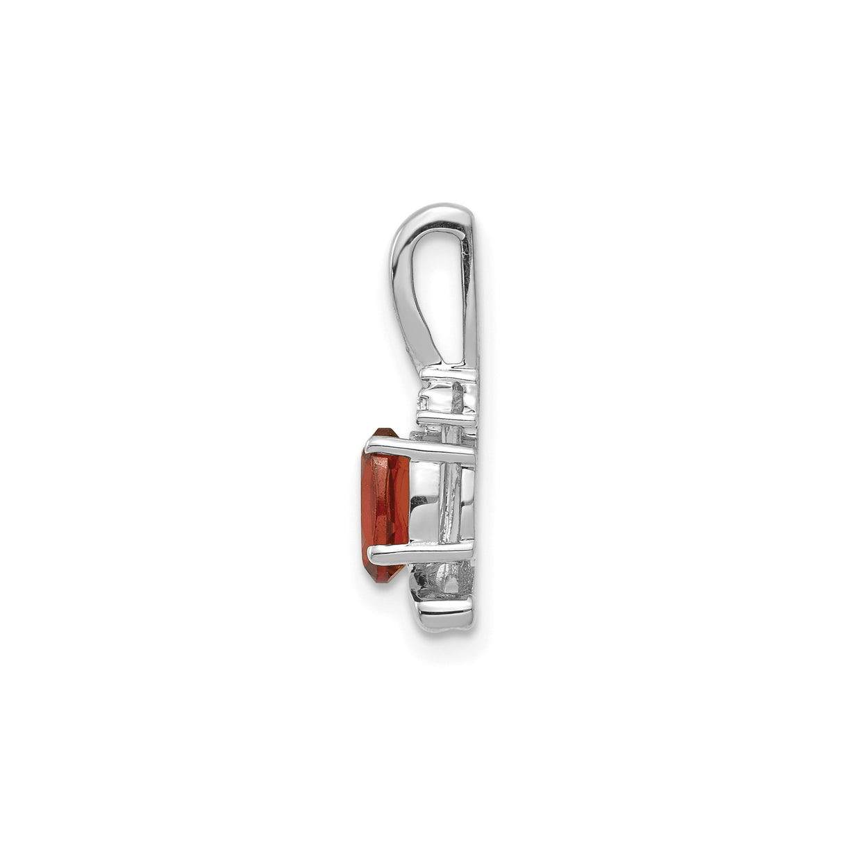 14k White Gold Pendant with Red Garnet and Diamond Accent, Modern Curved Design