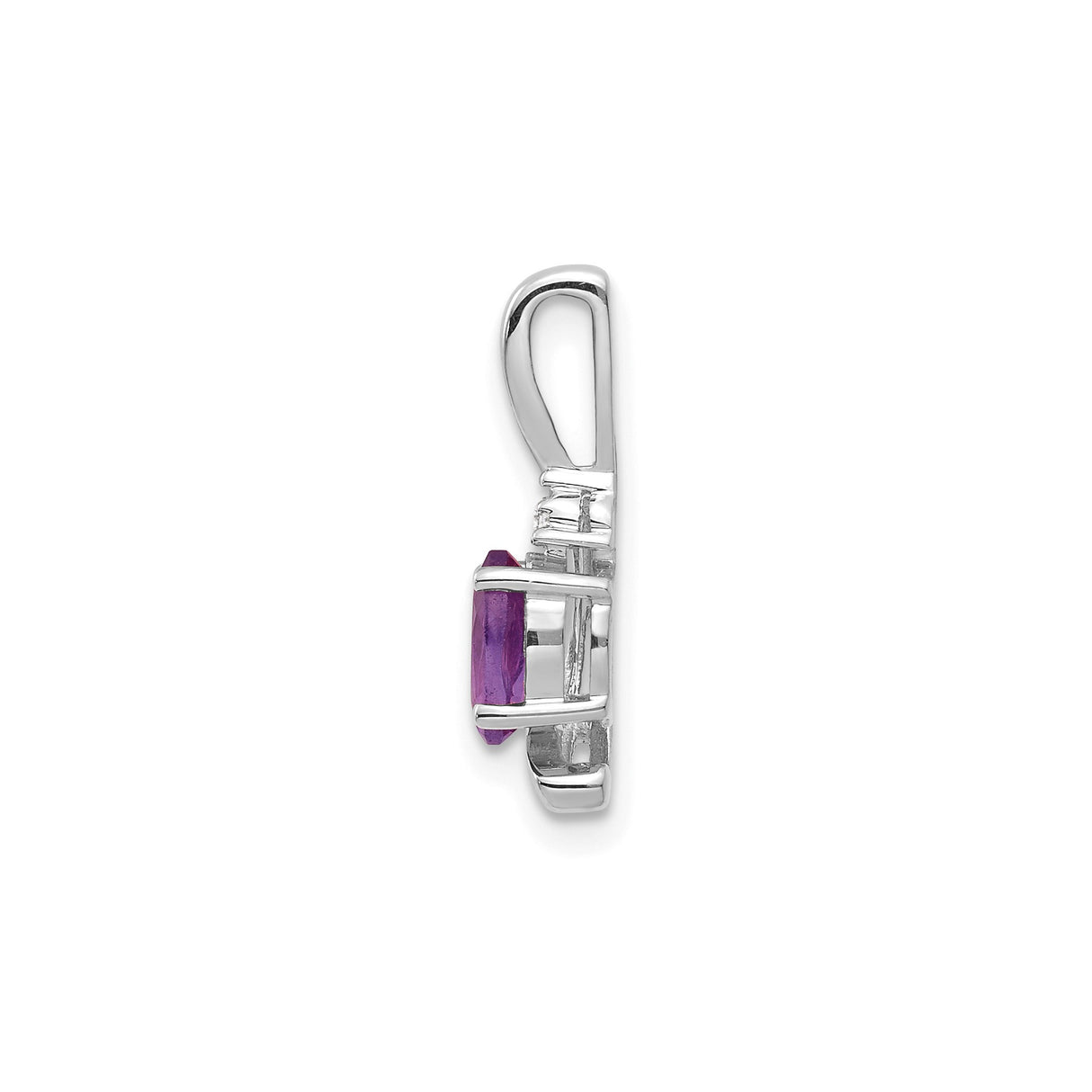 14k White Gold Pendant with Oval Amethyst and Diamond Accents, Elegant Swirl Design for Women
