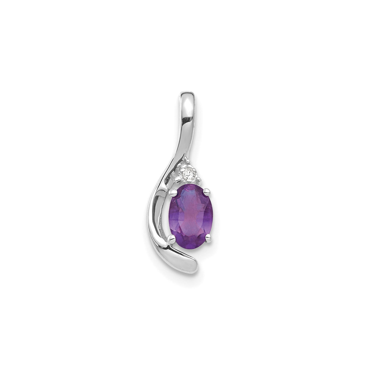14k White Gold Pendant with Oval Amethyst and Diamond Accents, Elegant Swirl Design for Women