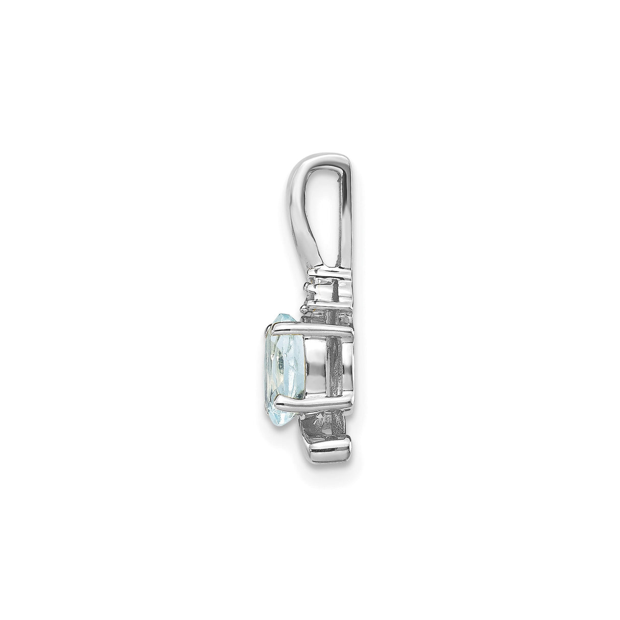 14k White Gold Pendant with Oval Aquamarine and Diamond Accent, Modern Wave Design