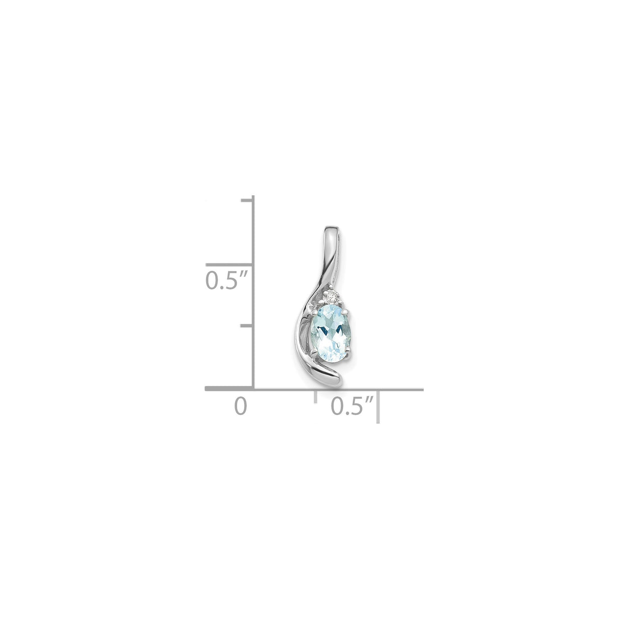 14k White Gold Pendant with Oval Aquamarine and Diamond Accent, Modern Wave Design