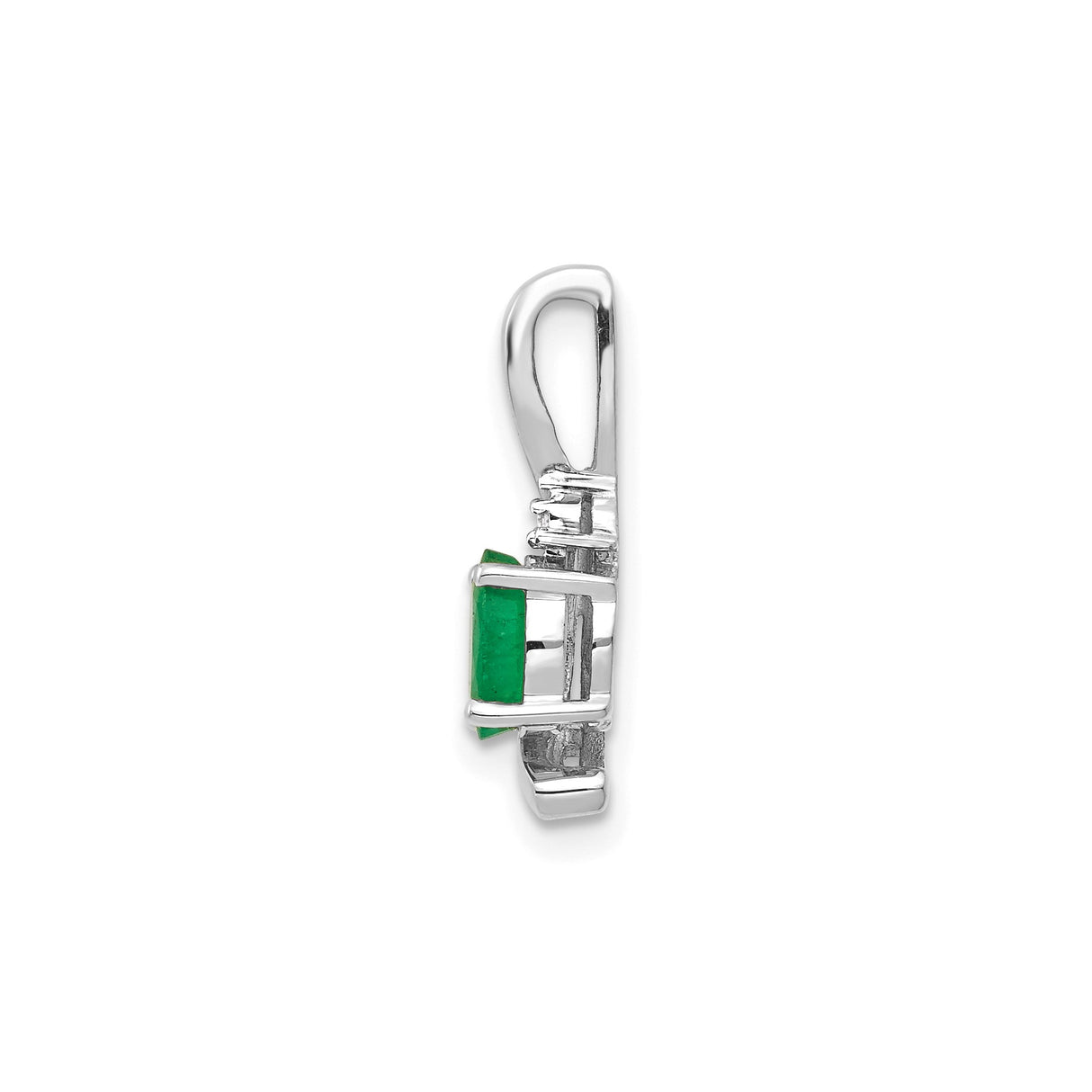 14k White Gold Pendant with Oval Emerald and Diamond Accent in Swirl Design