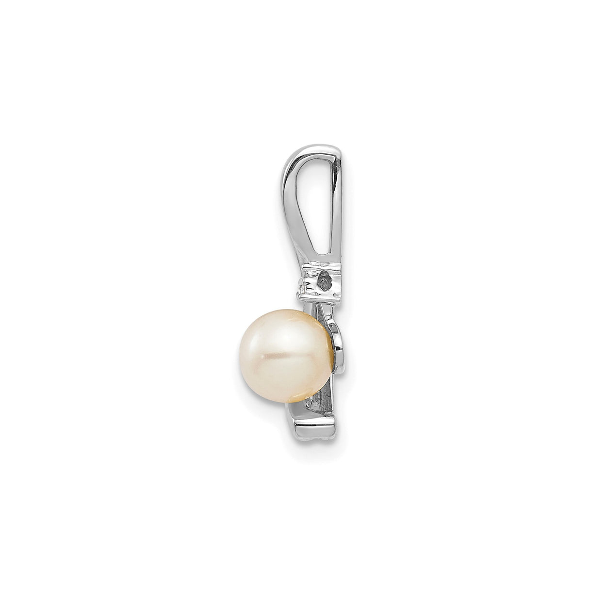 Genuine Cultured Pearl Diamond Charm Pendant in Real 14k White Gold