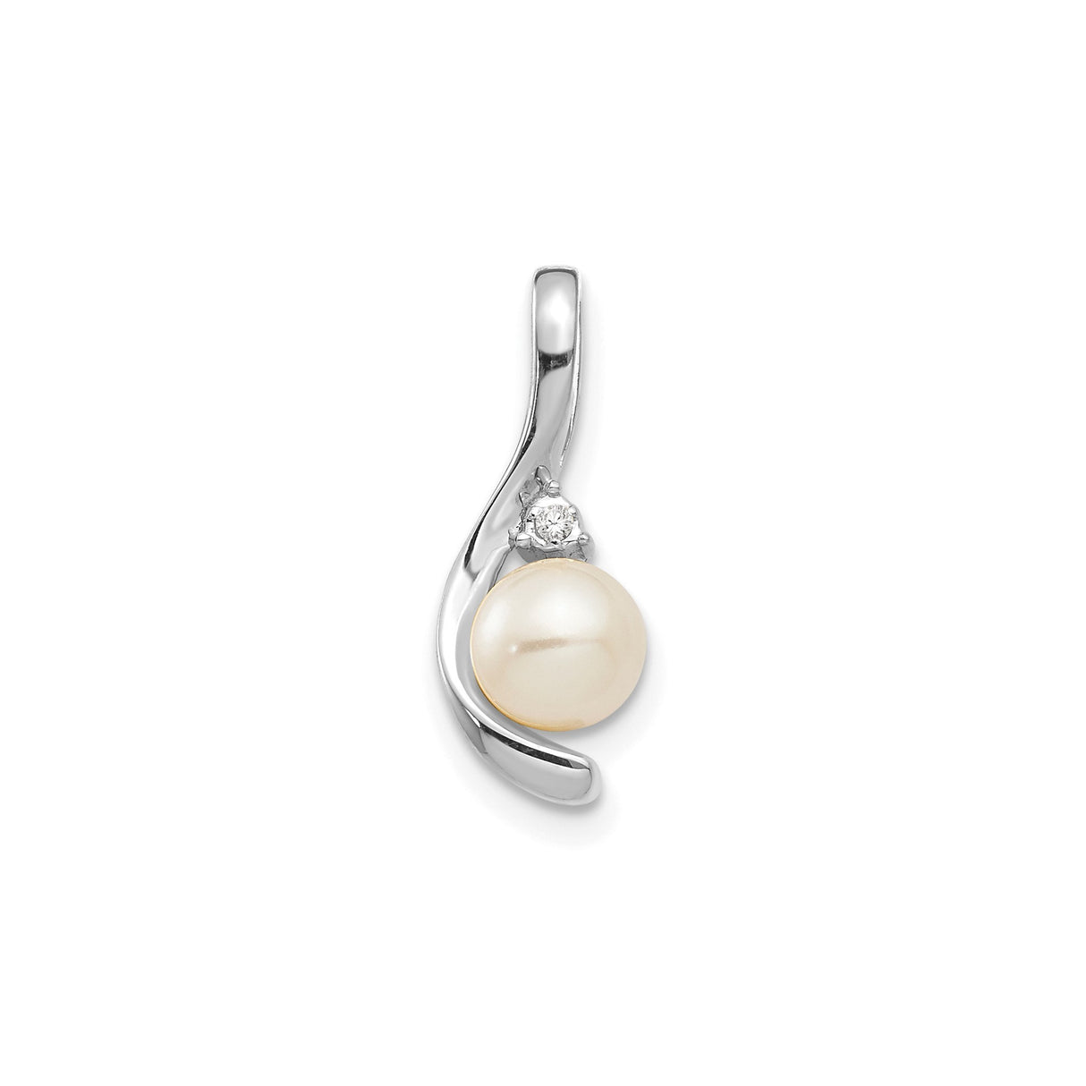 Genuine Cultured Pearl Diamond Charm Pendant in Real 14k White Gold