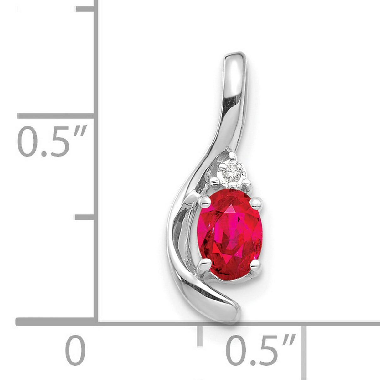 14k White Gold Pendant with Oval Ruby and Diamond Accent, Modern Swirl Design