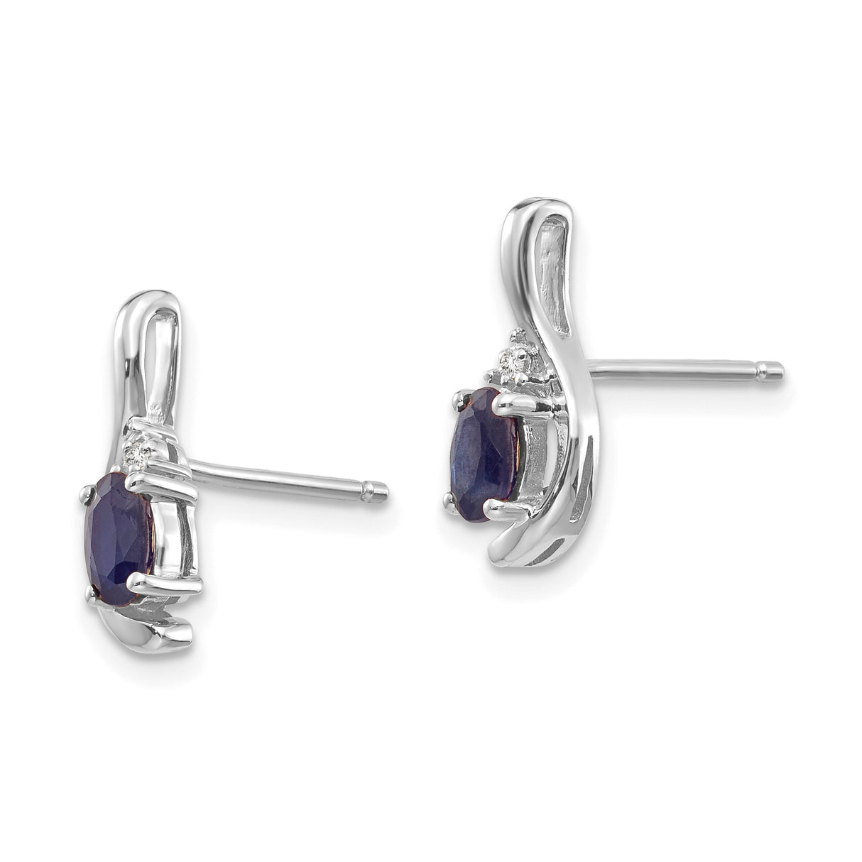 14k White Gold Drop Earrings with Dark Blue Sapphires and Diamond Accents in Swirl Design