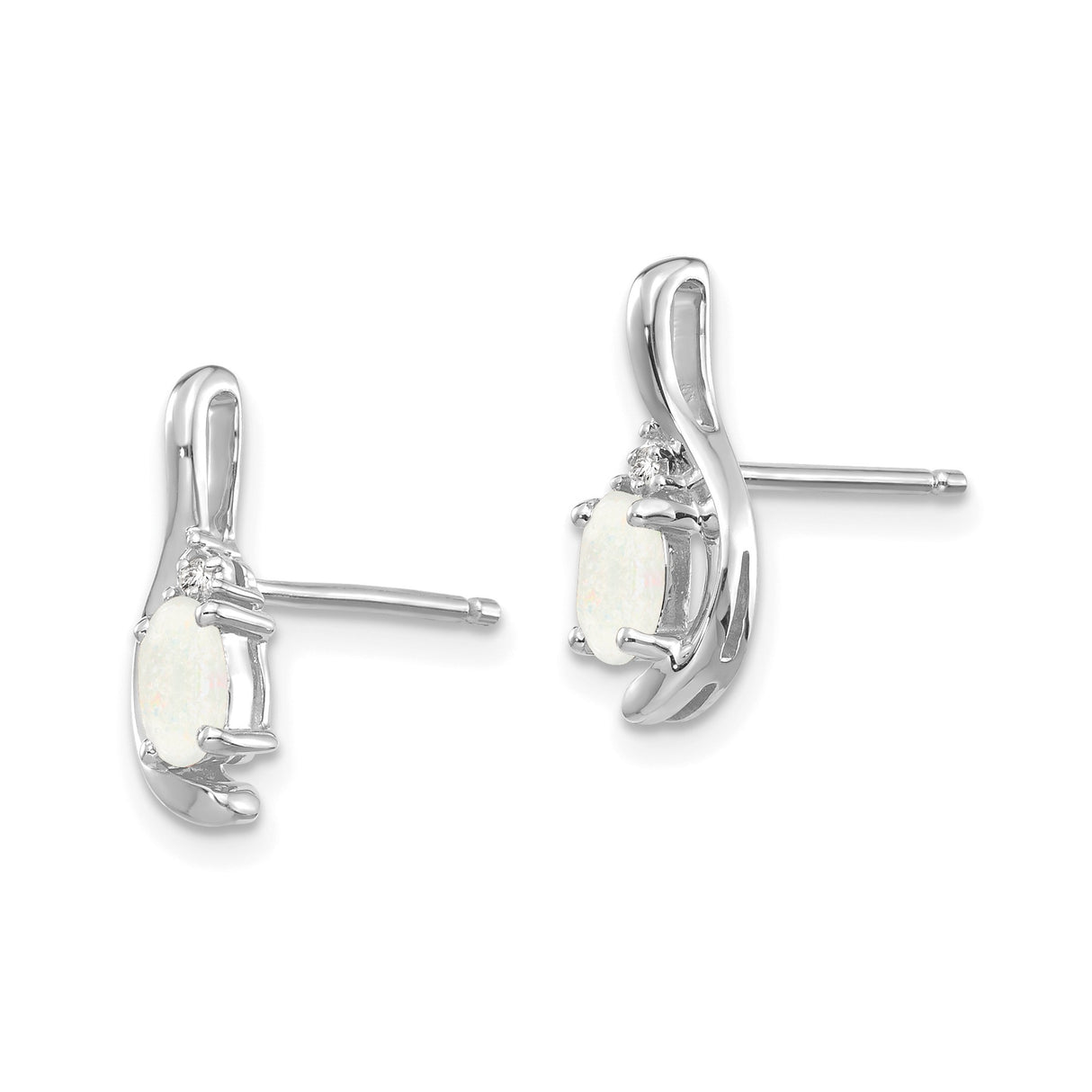 14k White Gold Stud Earrings with Oval Opal and Diamond Accent