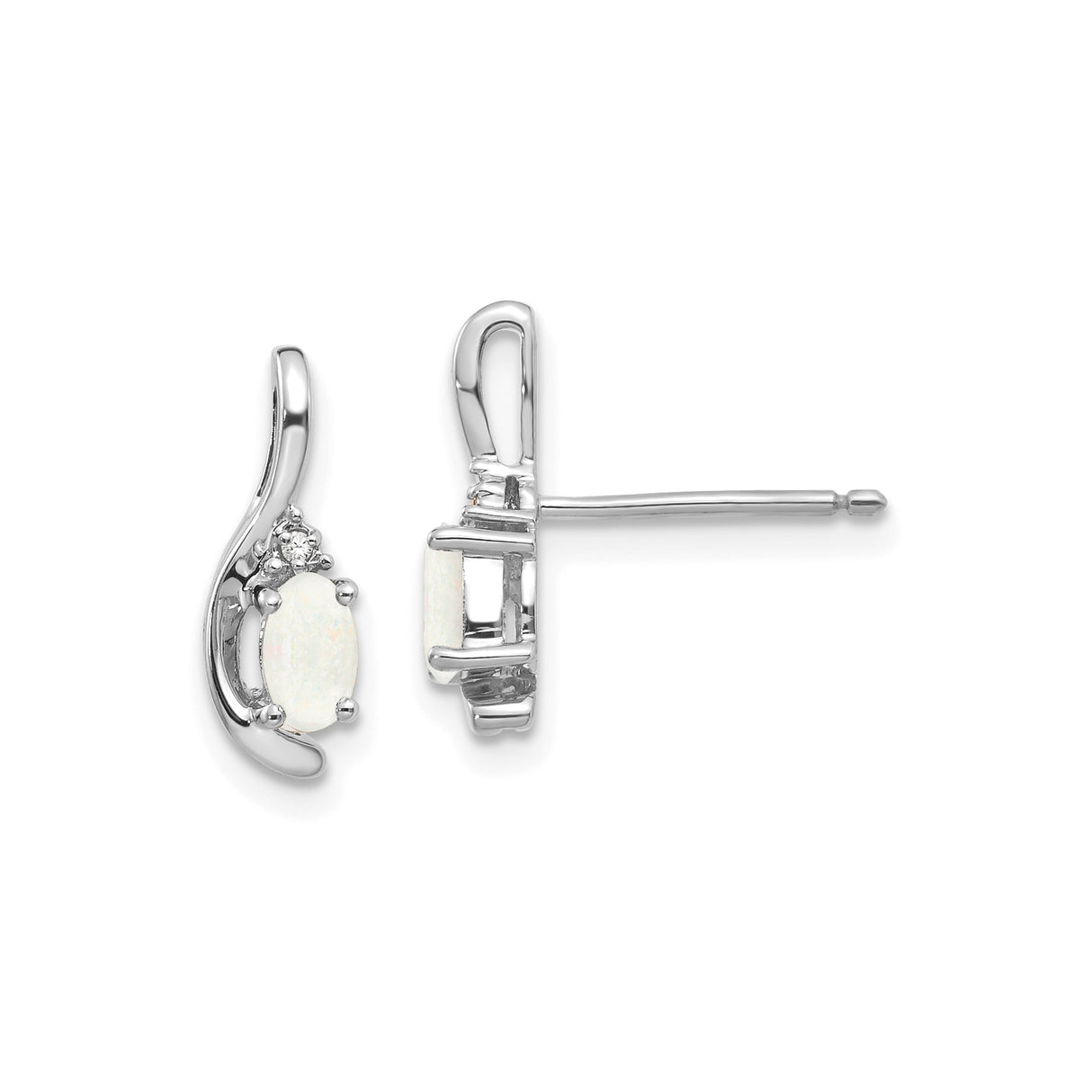 14k White Gold Stud Earrings with Oval Opal and Diamond Accent
