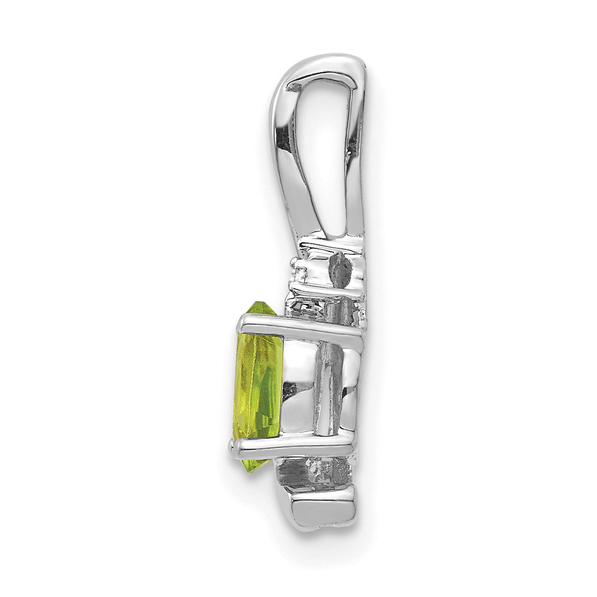 14k White Gold Pendant with Oval Peridot and Diamond Accent, Minimalist August Birthstone Jewelry
