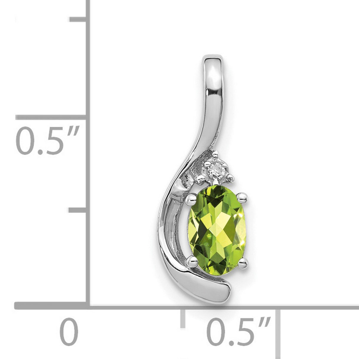 14k White Gold Pendant with Oval Peridot and Diamond Accent, Minimalist August Birthstone Jewelry