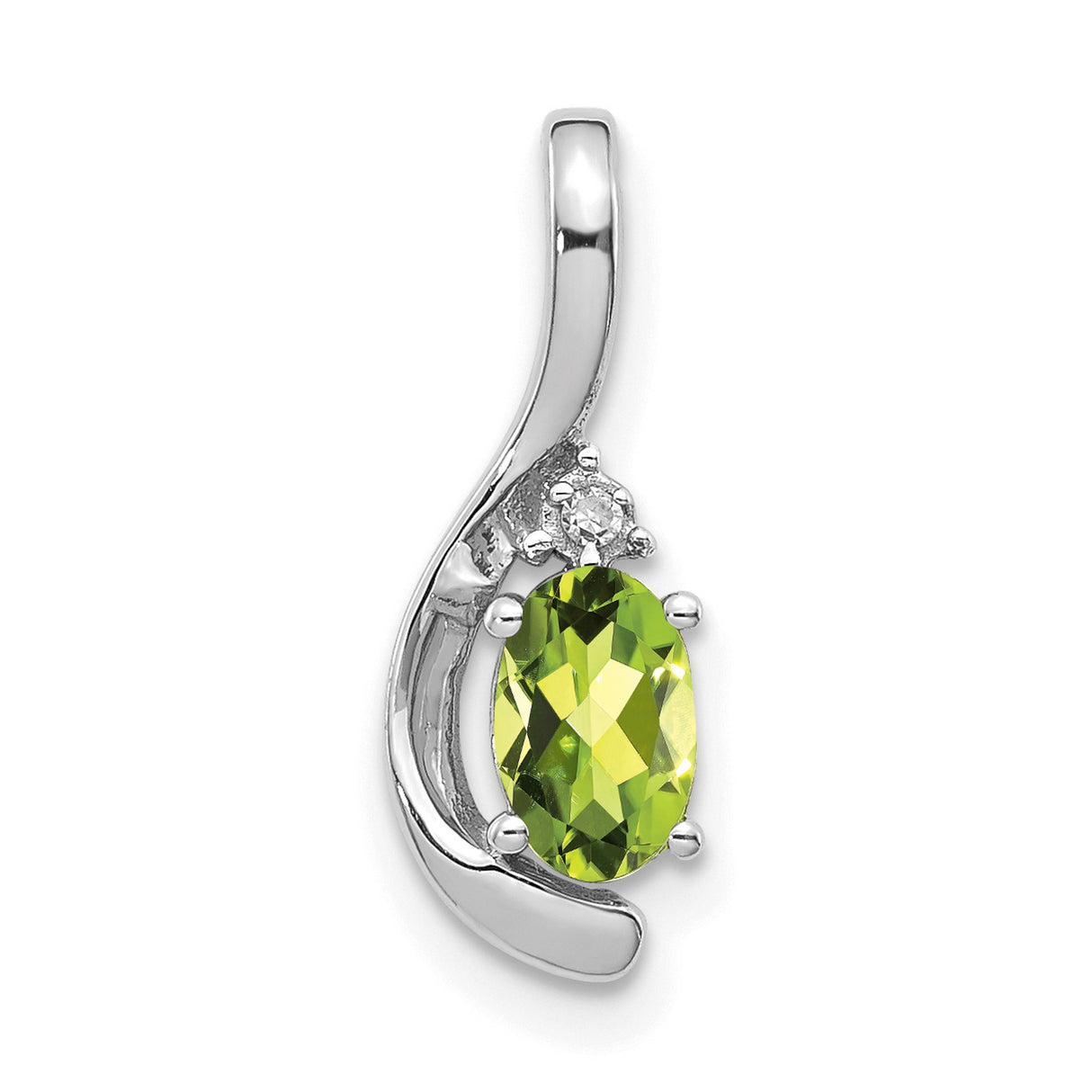 14k White Gold Pendant with Oval Peridot and Diamond Accent, Minimalist August Birthstone Jewelry