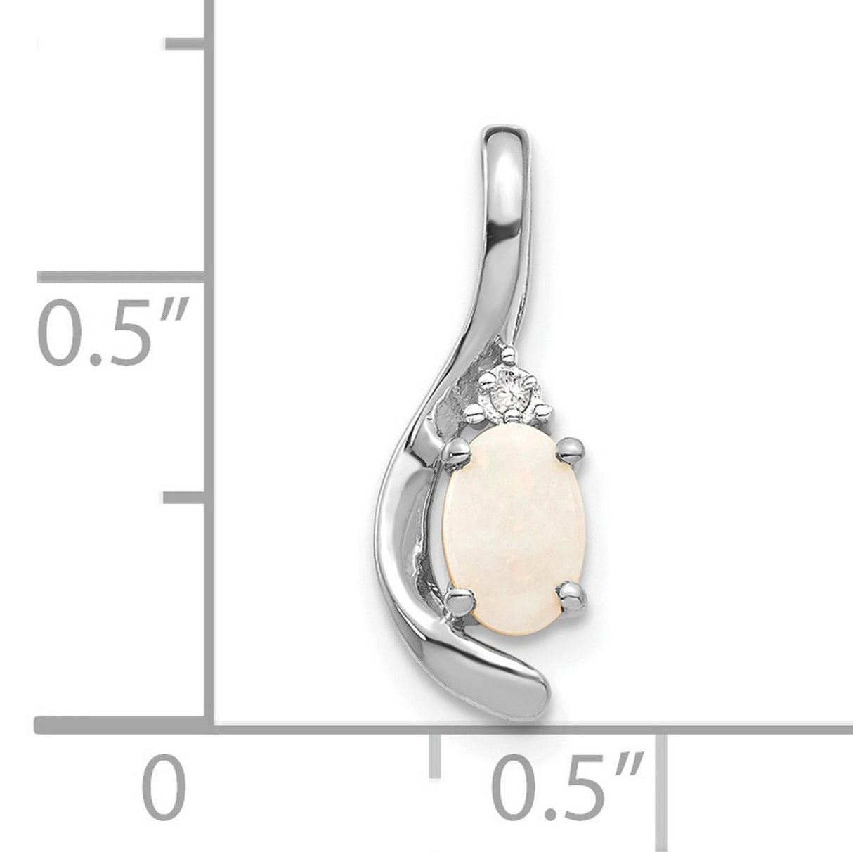 14k White Gold Pendant with Oval Opal and Diamond Accent, Curved Minimalist Design for Women