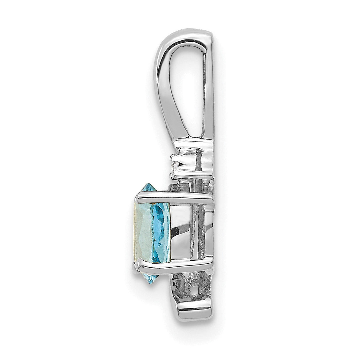 Blue Topaz and Diamond Charm Pendant in Real 14k White Gold
