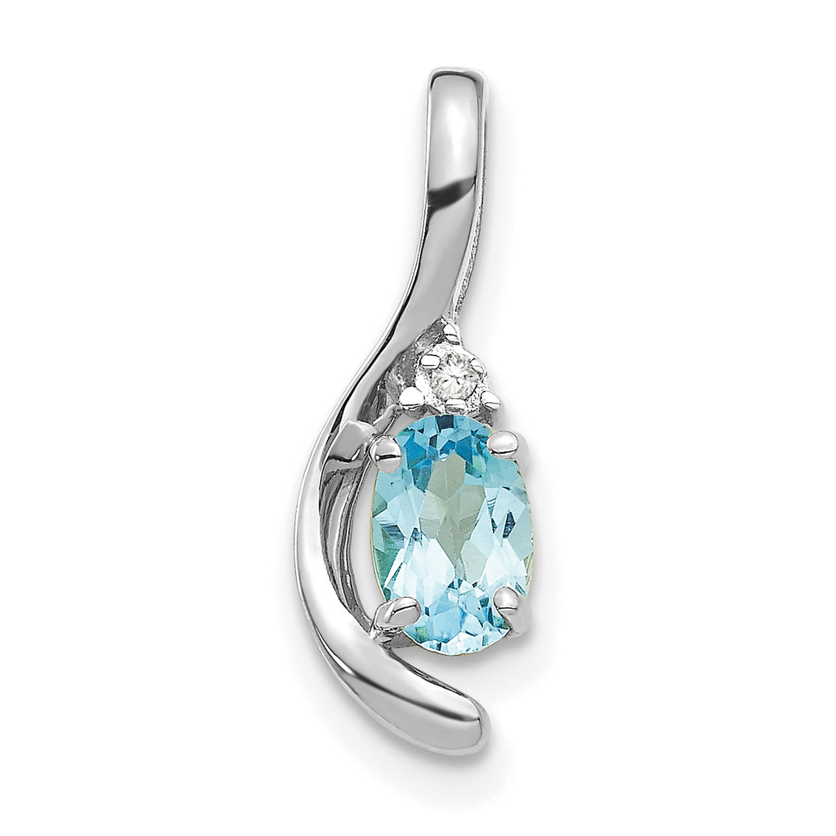 Blue Topaz and Diamond Charm Pendant in Real 14k White Gold