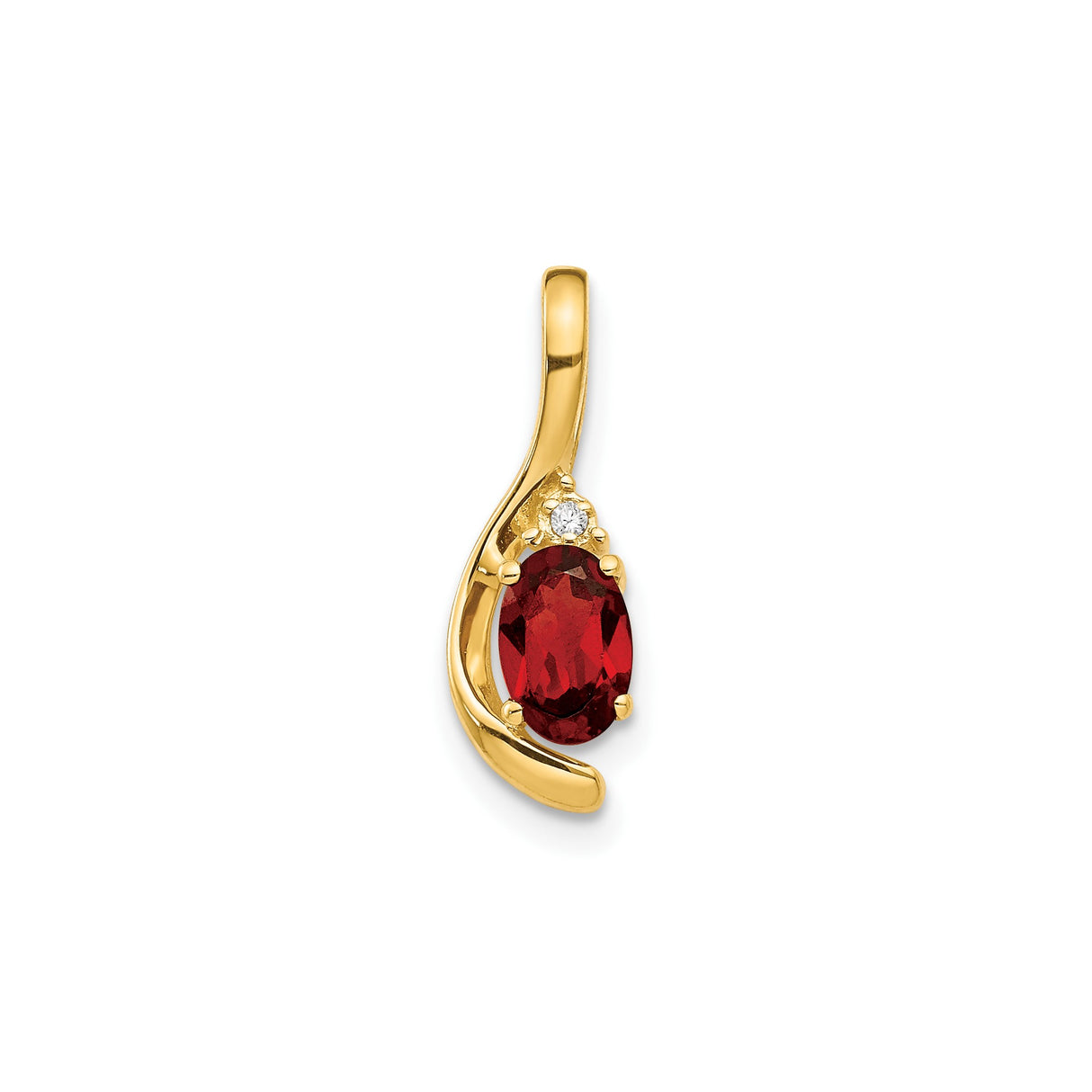 14k Yellow Gold Pendant with Oval Garnet and Diamond Accent, Swirl Design Jewelry for Women