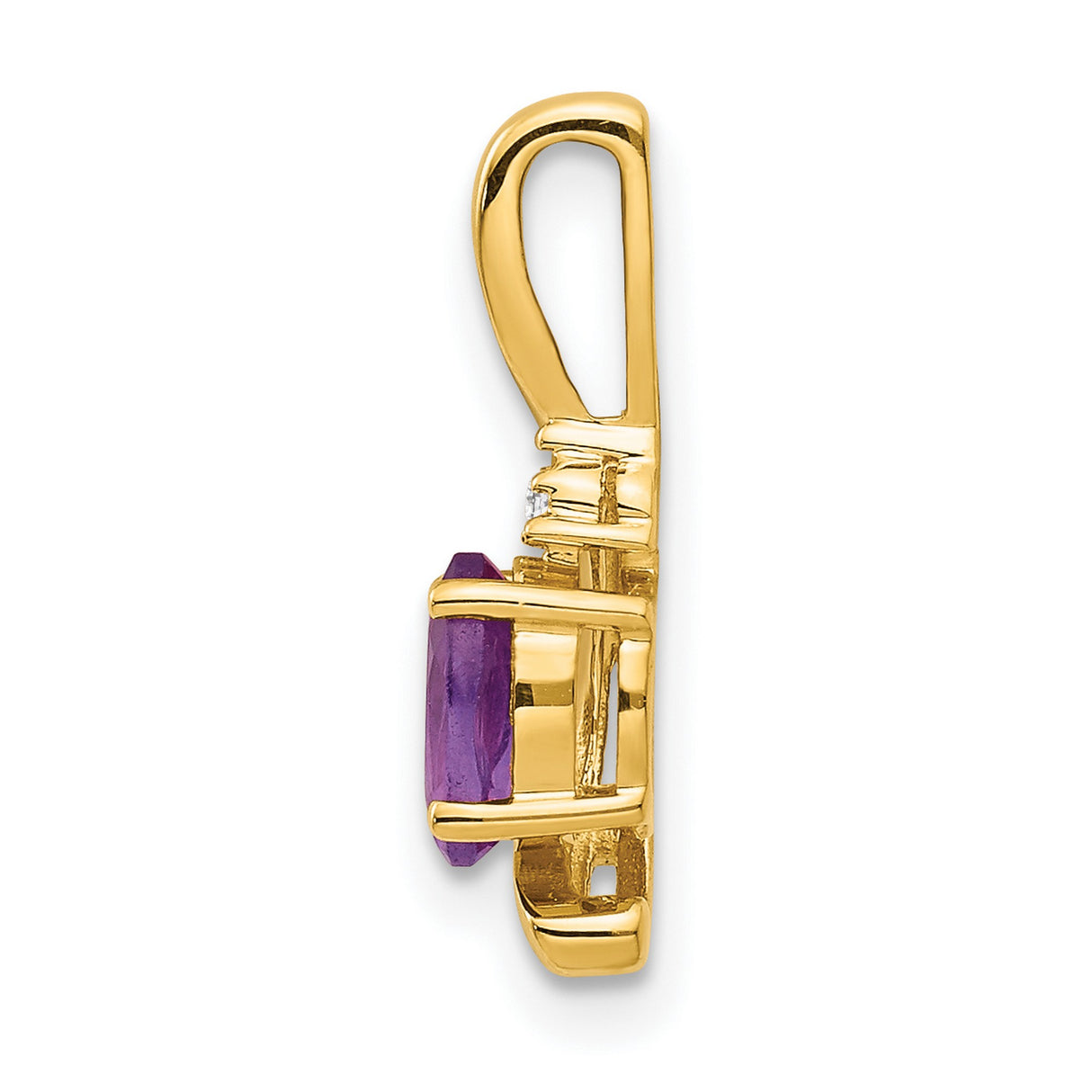 14k Yellow Gold Pendant with Oval-Cut Amethyst and Diamond Accent, Modern Curved Design