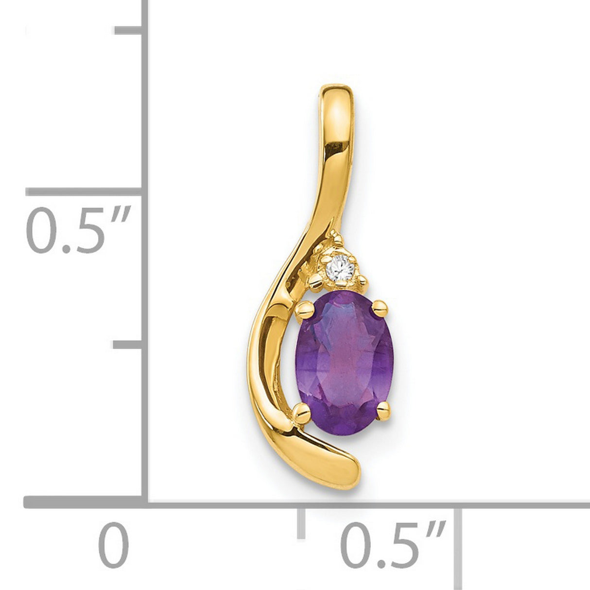 14k Yellow Gold Pendant with Oval-Cut Amethyst and Diamond Accent, Modern Curved Design