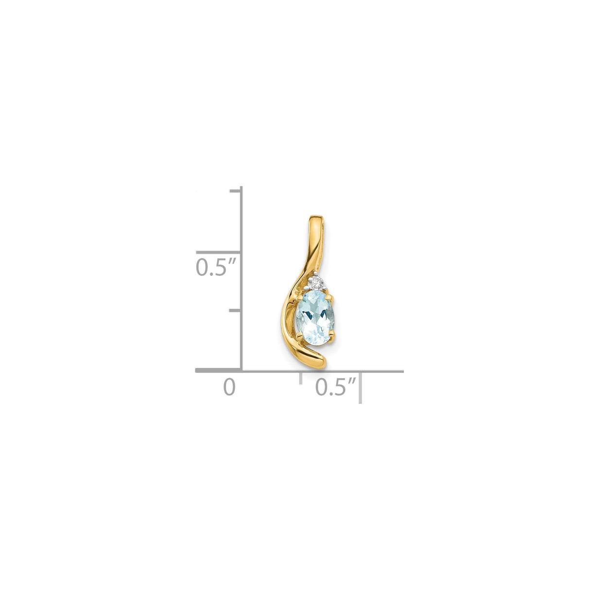 14k Yellow Gold Pendant with Oval Aquamarine and Diamond Accent, Swirl Design for Women