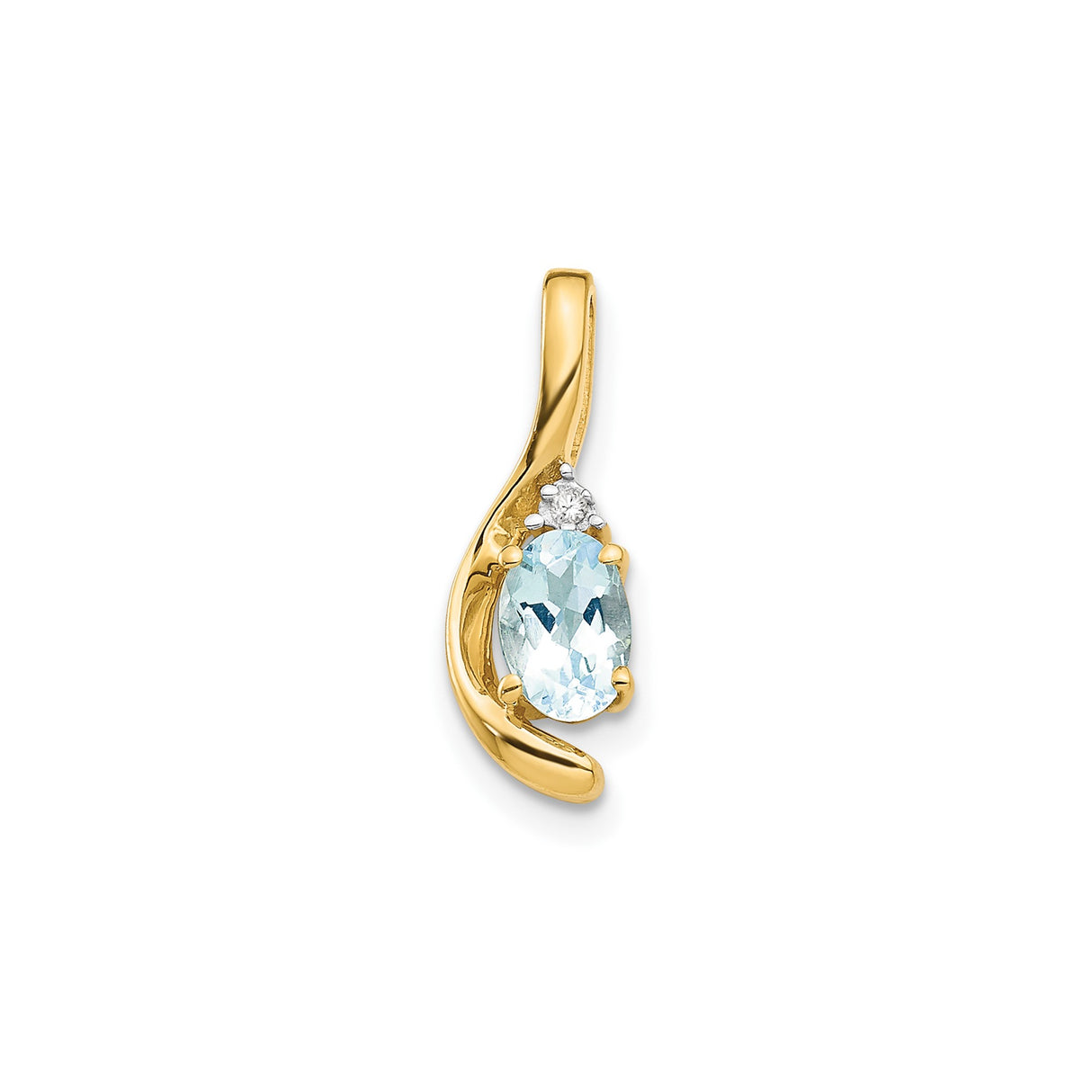 14k Yellow Gold Pendant with Oval Aquamarine and Diamond Accent, Swirl Design for Women