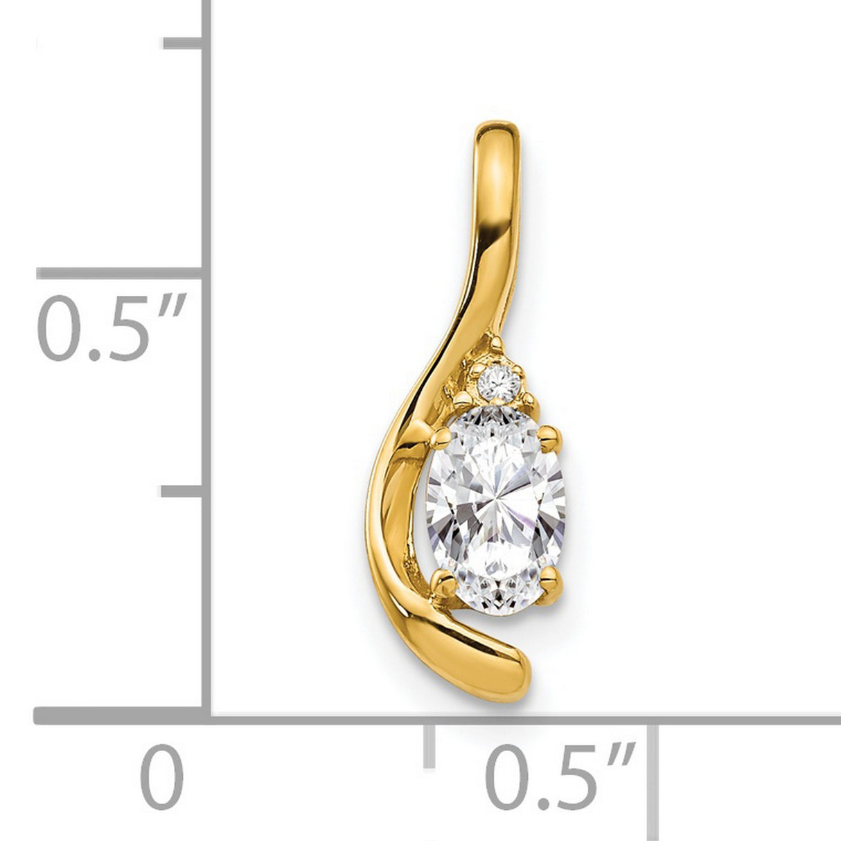 14k Yellow Gold Pendant with White Topaz and Diamond, Oval Cut Swirl Design