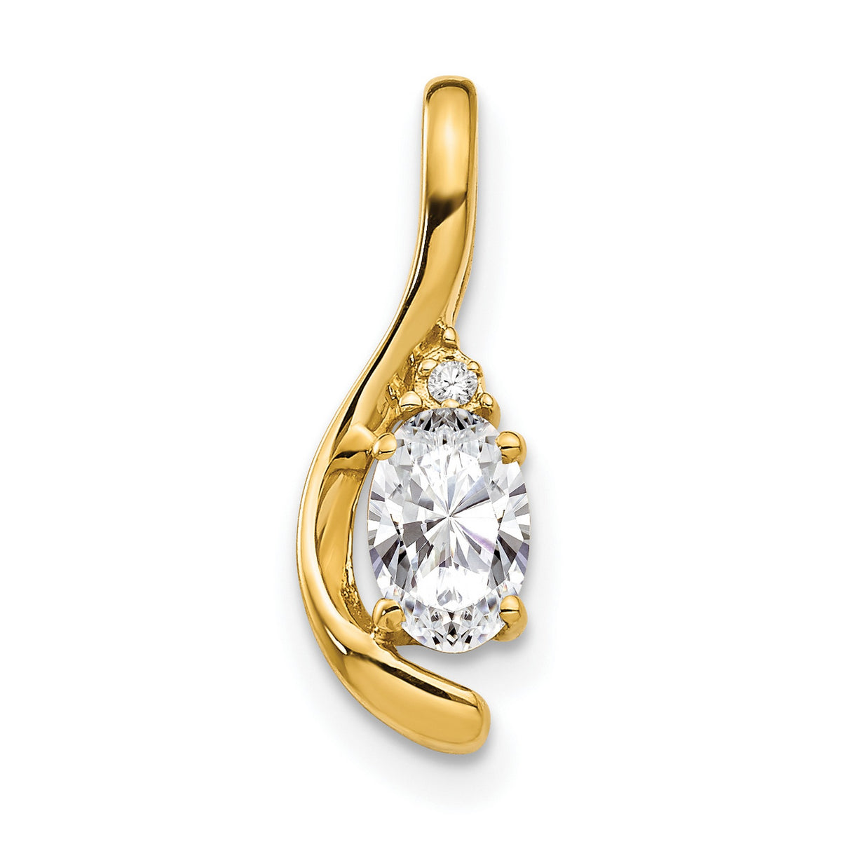 14k Yellow Gold Pendant with White Topaz and Diamond, Oval Cut Swirl Design