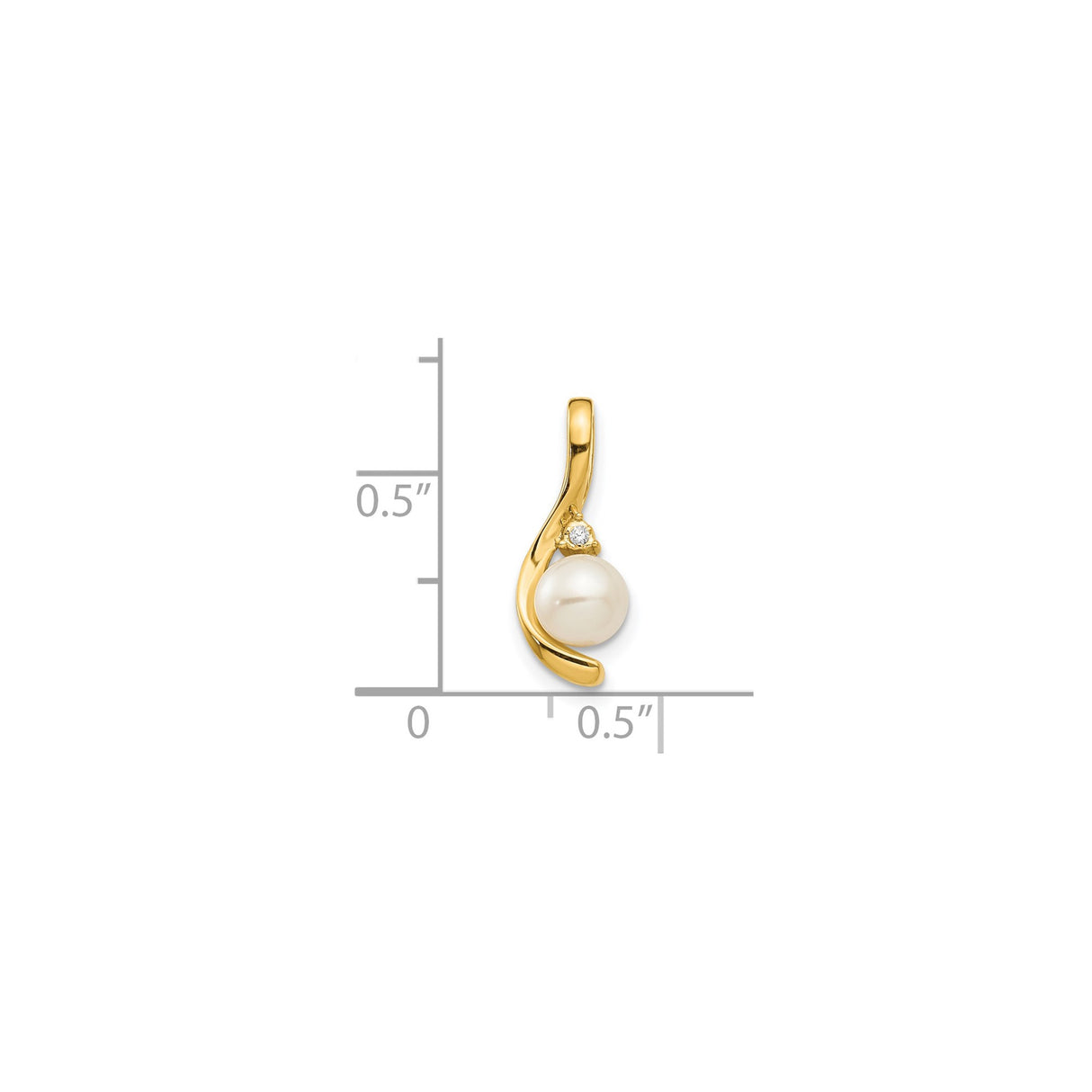 14k Yellow Gold Pendant with Cultured Pearl and Diamond Accent, Modern Curved Design