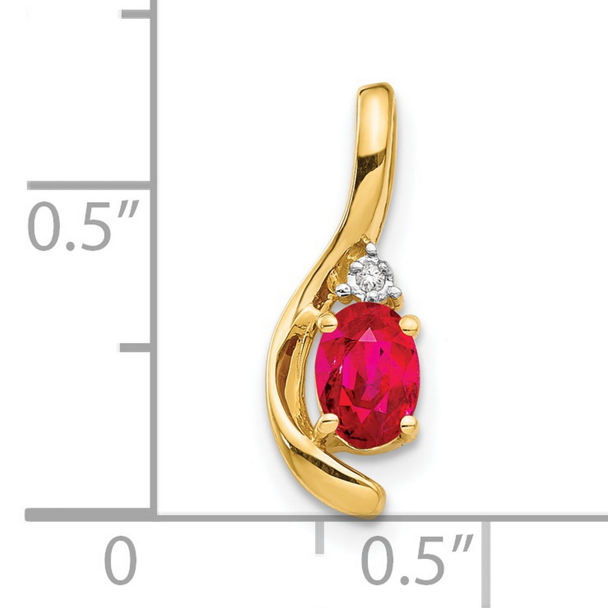 14k Yellow Gold Pendant with Oval Ruby and Diamond Accent, Flowing Modern Design for Women