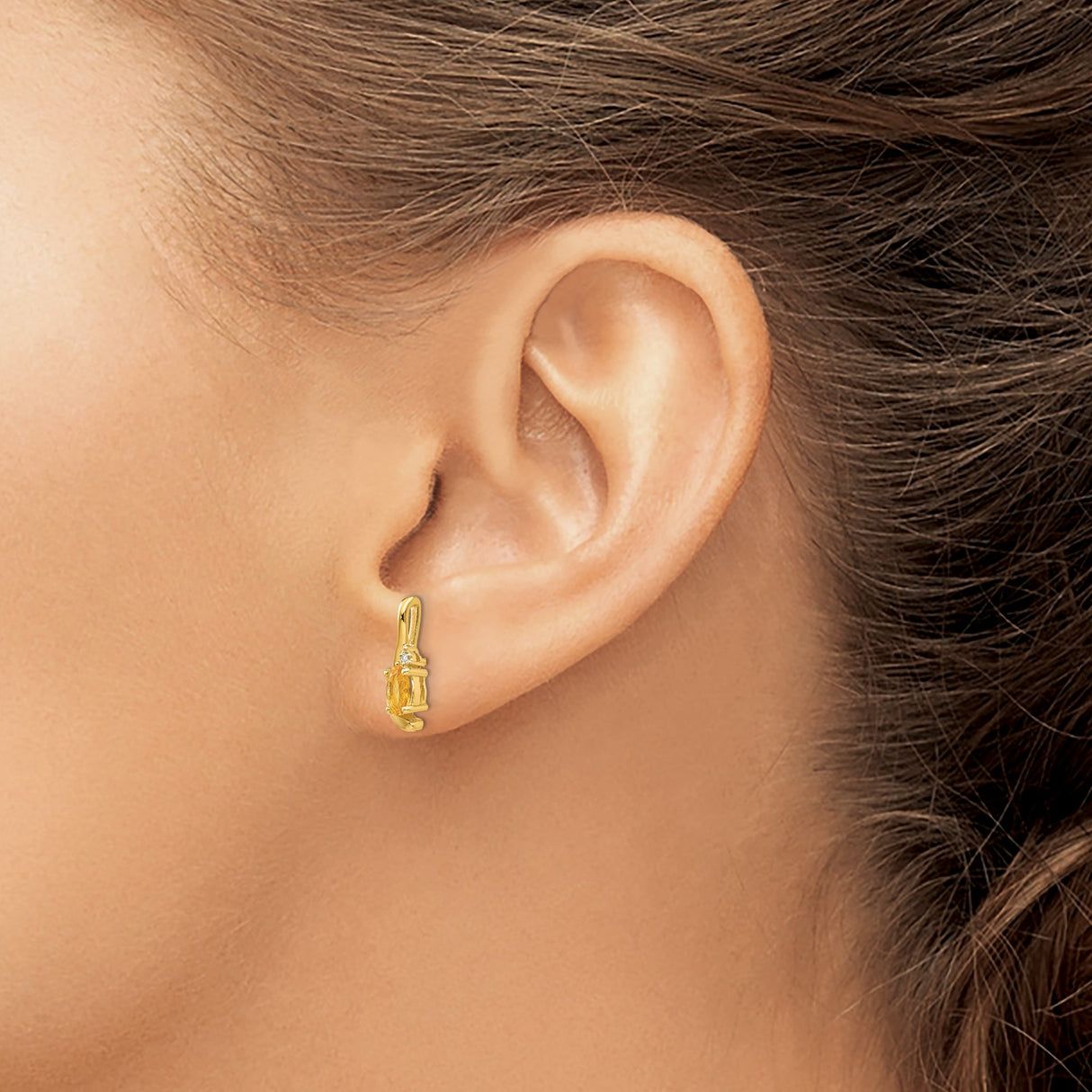 14k Yellow Gold Citrine and Diamond Stud Earrings with Curved Design