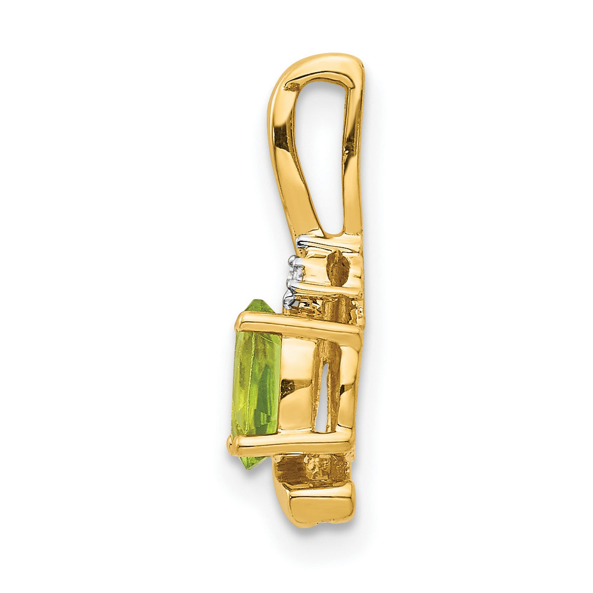 14k Yellow Gold Pendant with Oval Peridot and Diamond Accent, Modern Swirl Design