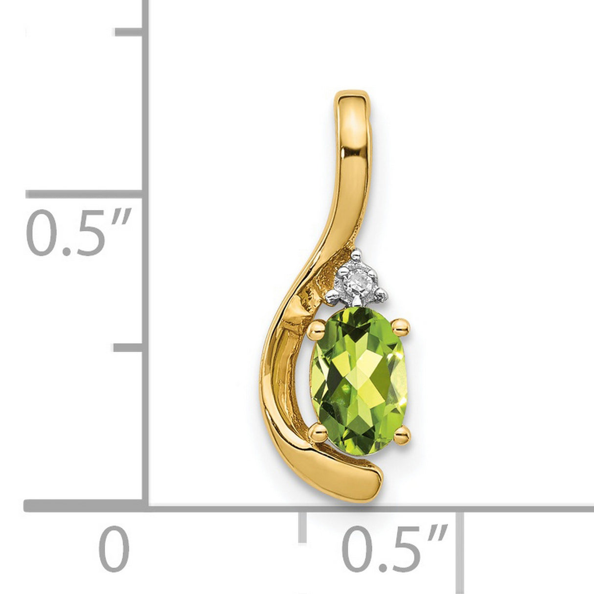 14k Yellow Gold Pendant with Oval Peridot and Diamond Accent, Modern Swirl Design