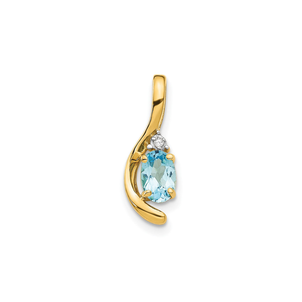 14k Yellow Gold Pendant with Swiss Blue Topaz and Diamond Accent in Swirl Setting