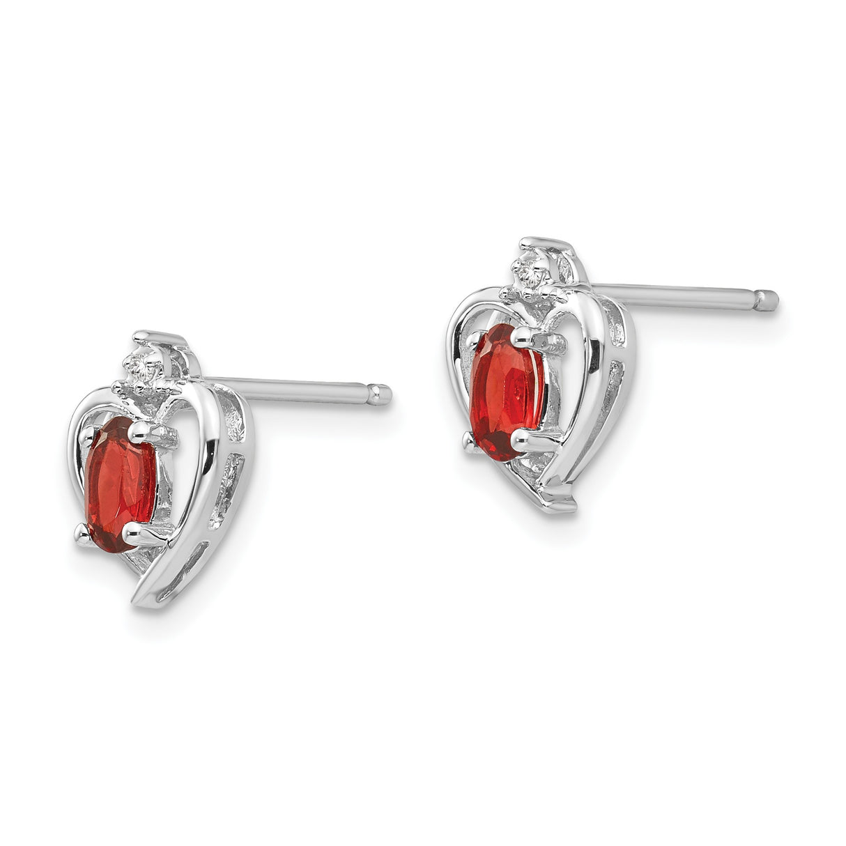 14k White Gold Heart Stud Earrings with Marquise Garnet and Diamond Accent