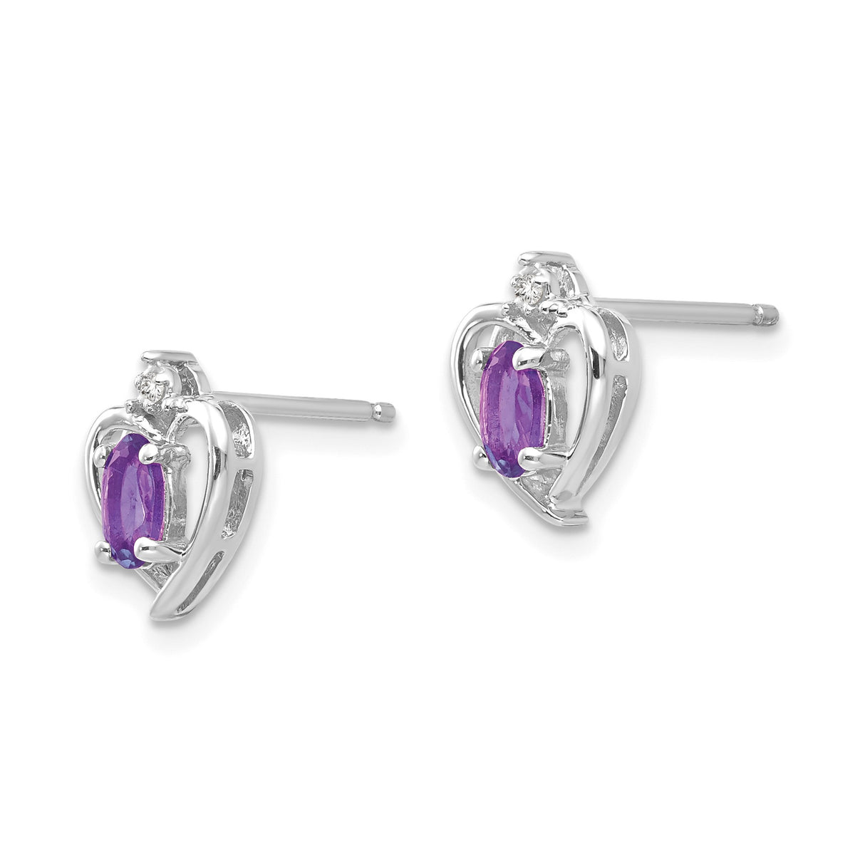 14k White Gold Heart Stud Earrings with Amethyst and Diamond Accent