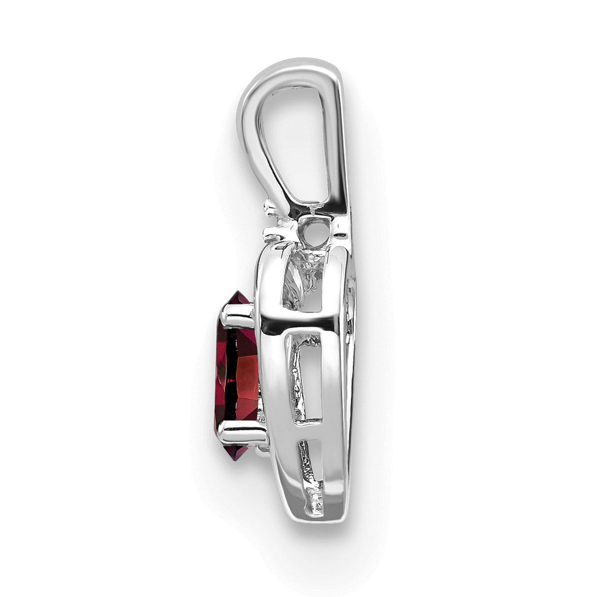 Garnet and Diamond Heart Charm Pendant in Real 14k White Gold