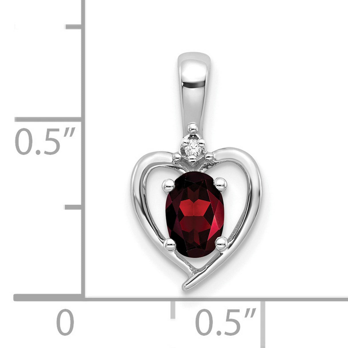 Garnet and Diamond Heart Charm Pendant in Real 14k White Gold