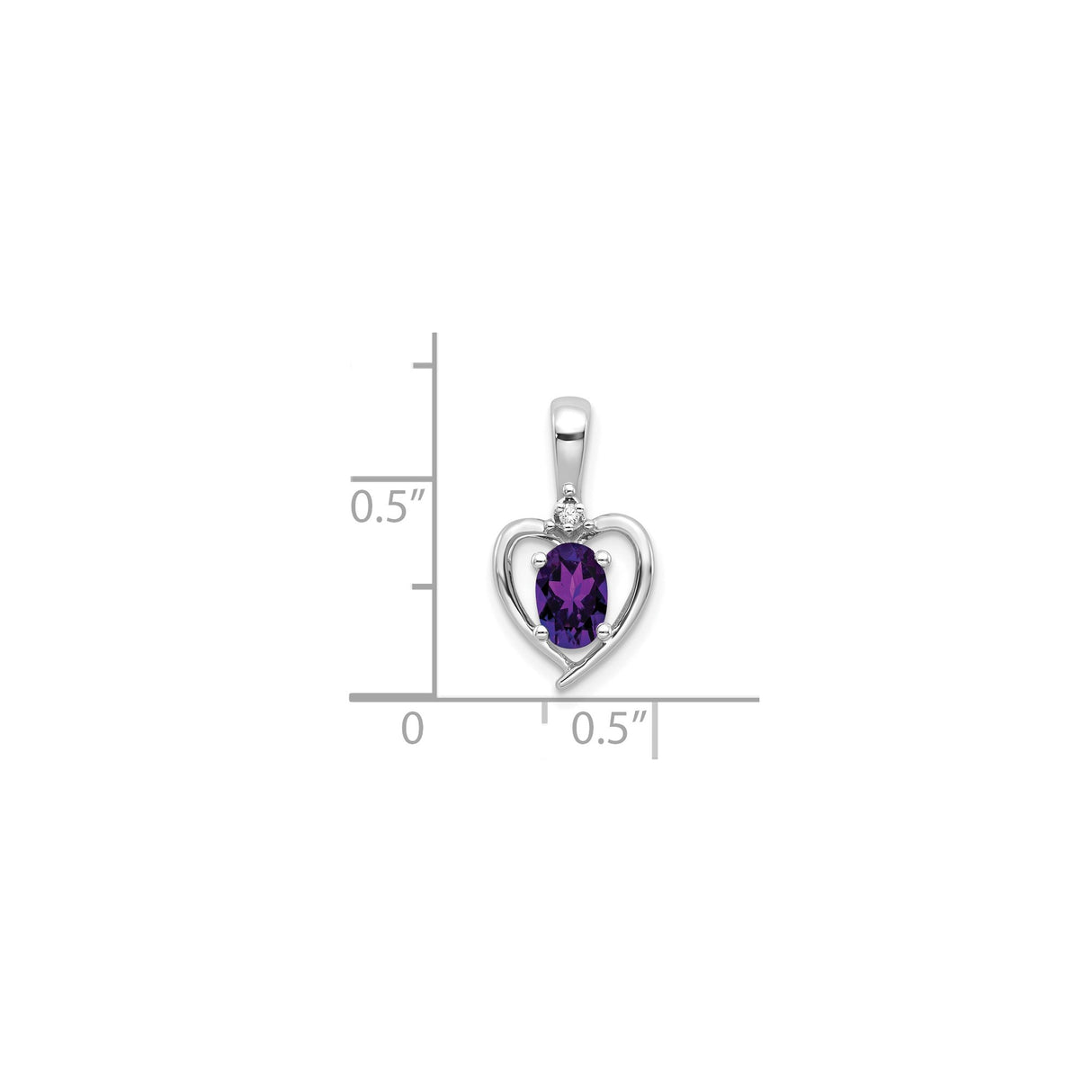 14k White Gold Heart Pendant with Oval Amethyst and Diamond Accent, Romantic Charm for Women