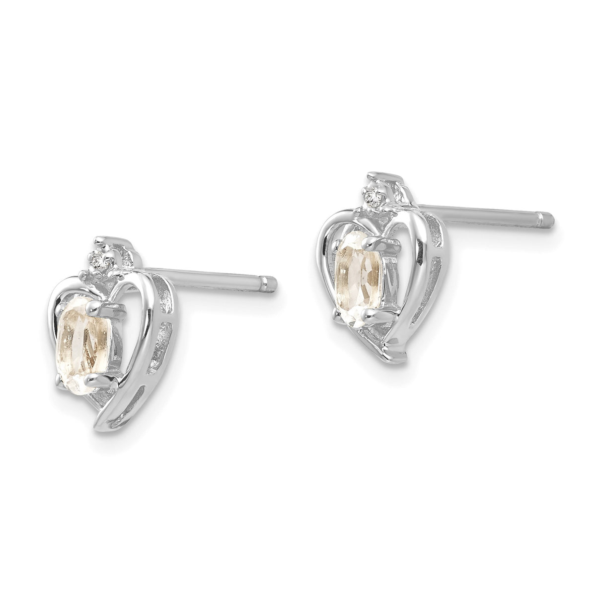 14k White Gold Heart Shaped Stud Earrings with White Topaz and Diamond Accent